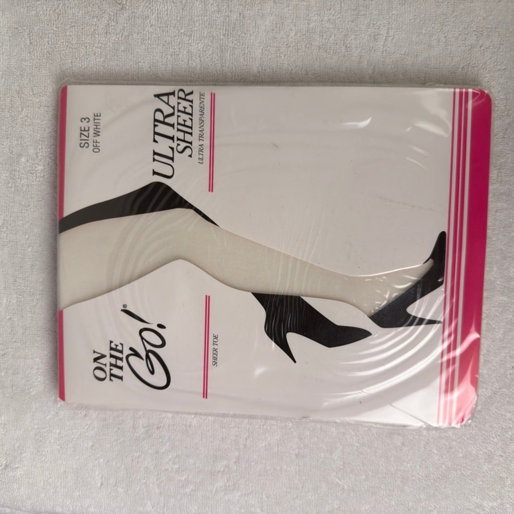 On The Go Ultra Sheer Pantyhose Off White Size 3 Sheer Toe Made in USA OTG-1